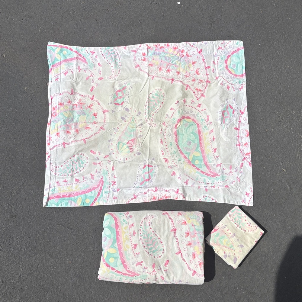Pottery barn kids gray/ pink paisley full duvet cover and 2 shams